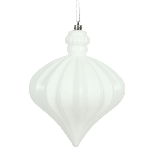 Vickerman 6" White Matte Onion Drop Christmas Ornament 4 per Bag