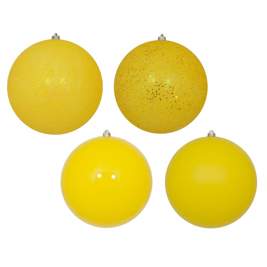 Vickerman 12" Yellow 4-Finish Ball Ornament 4 per Bag