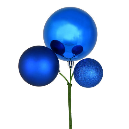 Vickerman 18" Blue Ball Ornament Christmas Pick Set of 3