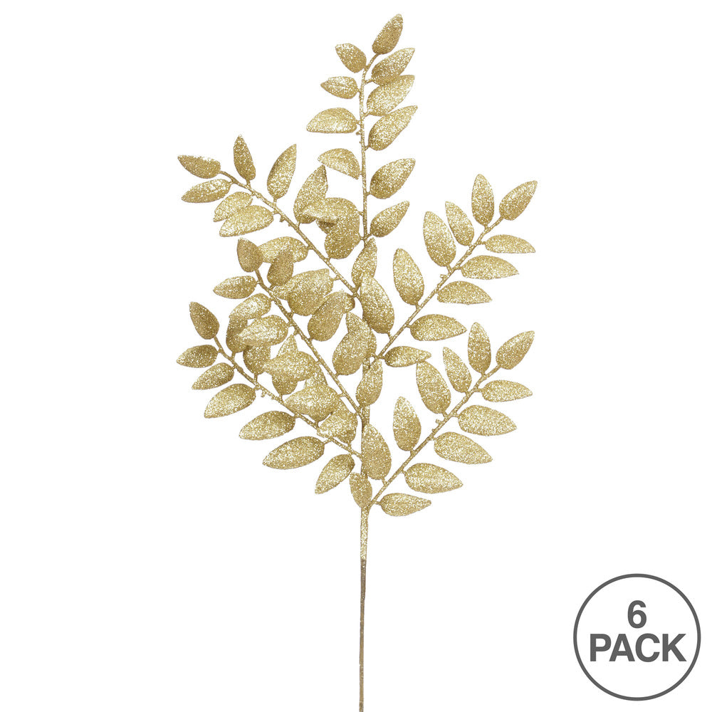 Vickerman 22" Gold Glitter Honey Locust Artificial Christmas Spray. Includes 6 sprays per pack.