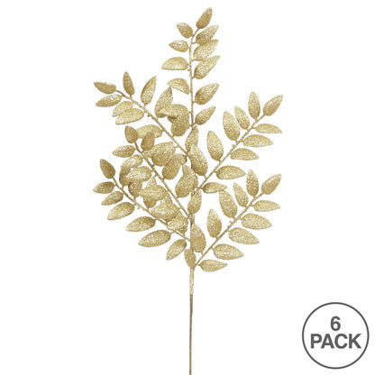 Vickerman 22" Gold Glitter Honey Locust Artificial Christmas Spray. Includes 6 sprays per pack.