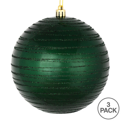 Vickerman 6" Midnight Green Candy Finish Ball Ornament with Glitter Lines 3 per Bag