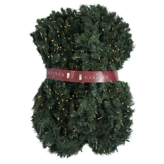 Vickerman 50' x 12" Artificial Mixed Brussels Pine Garland 1200 PVC/Hardneedle Tips Dura-Lit 550 Clear Mini Lights