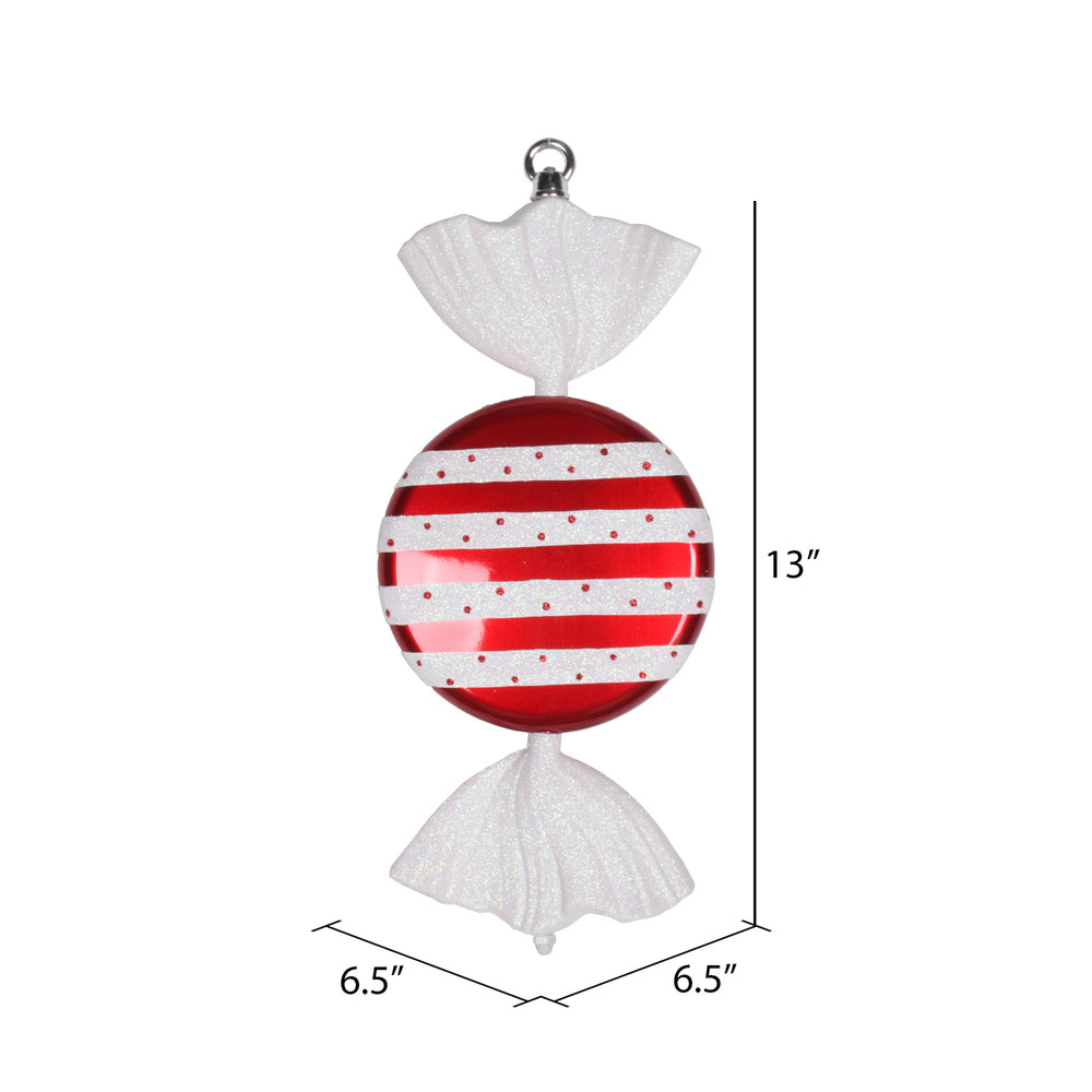 Vickerman 13" Red-White Striped Flat Candy Christmas Ornament