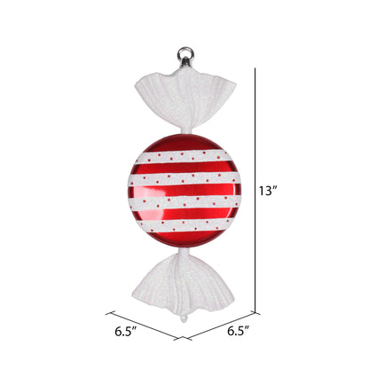 Vickerman 13" Red-White Striped Flat Candy Christmas Ornament