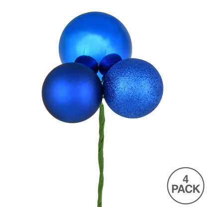 Vickerman 18" Blue Ball Ornament Christmas Pick 4 per set