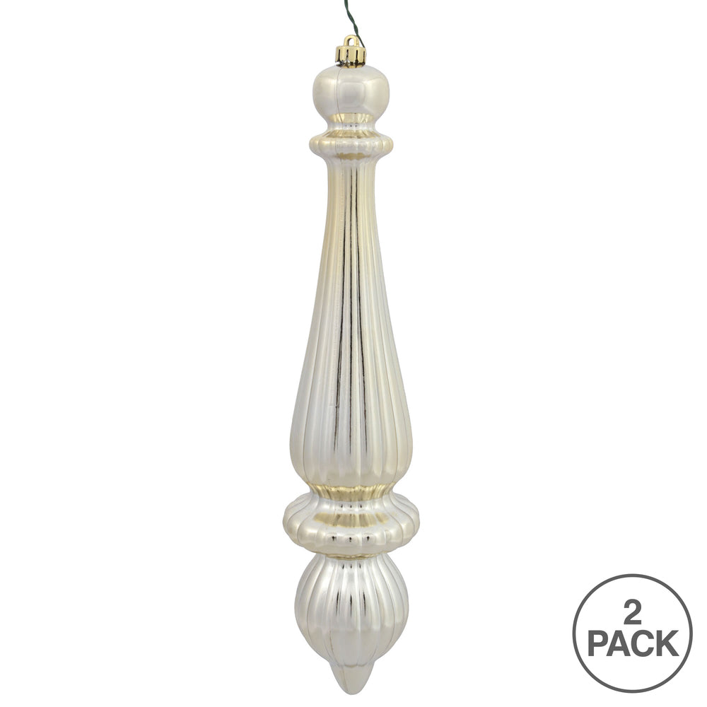 Vickerman 14" Champagne Shiny Finial Drop Ornament Pack of 2