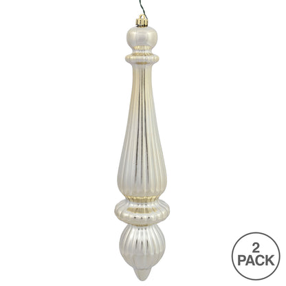 Vickerman 14" Champagne Shiny Finial Drop Ornament Pack of 2