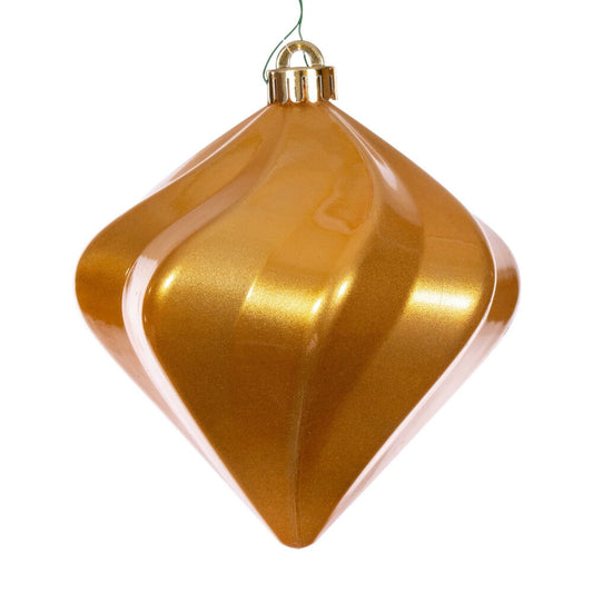 Vickerman 6" Copper Gold Swirl Diamond UV Candy Christmas Ornament Set of 3