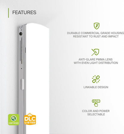 ASD Lighting LED Stairwell Fixture with Q-base 2feet Power Adjustable 15/20/25W 120-277V CCT Selectable 3500/4000/5000K with Battery back-up 4W Dimmable White UL DLC Premium