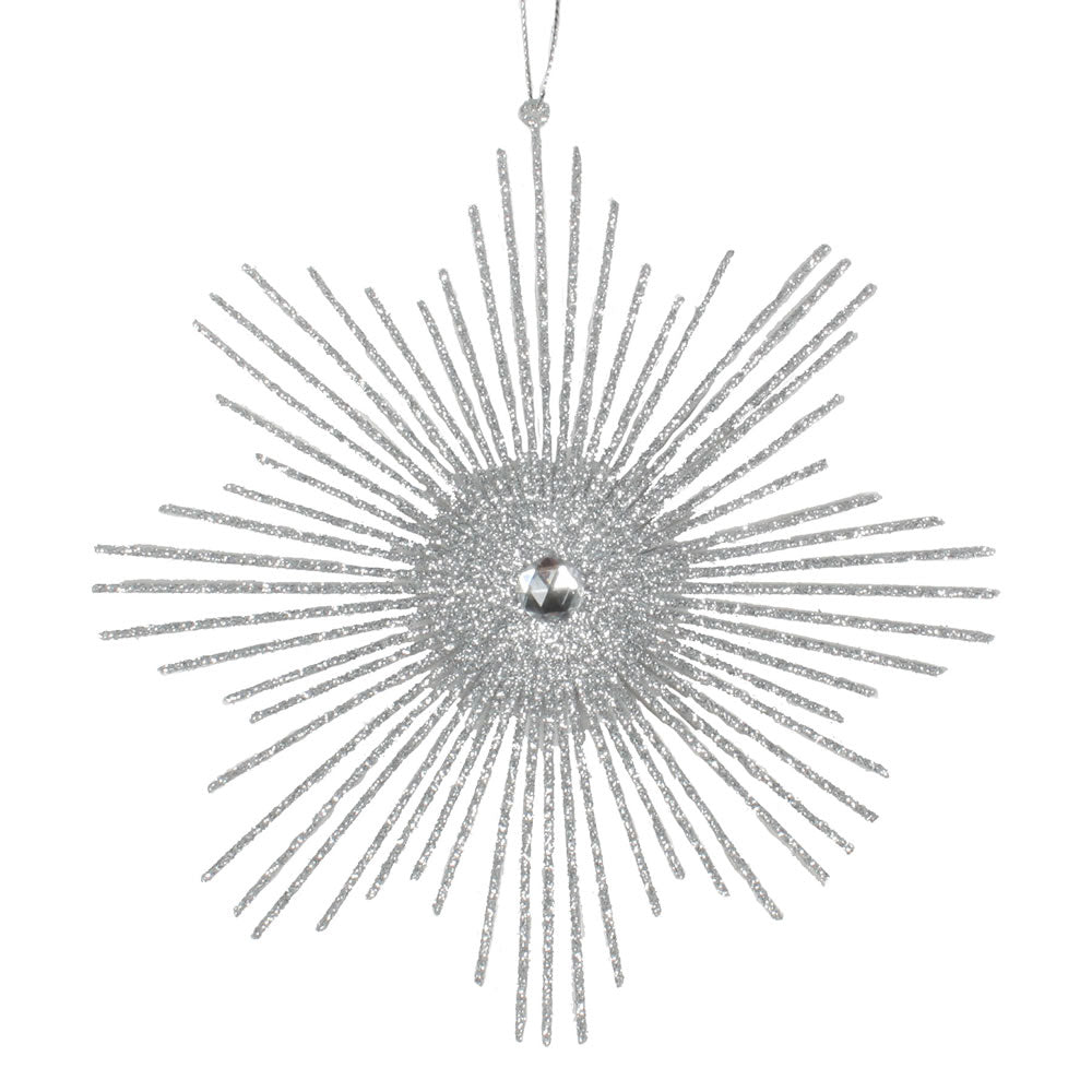 Vickerman 6.5" Silver Snowflake Burst Glitter Christmas Ornament 6 per Bag