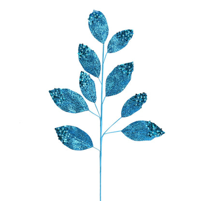 Vickerman 29" Turquoise Glitter Leaf Artificial Christmas Spray. Includes 6 sprays per pack.