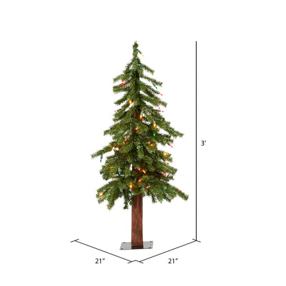 Vickerman 3' x 21" Natural Alpine Artificial Christmas Tree Multi-colored LED Lights.