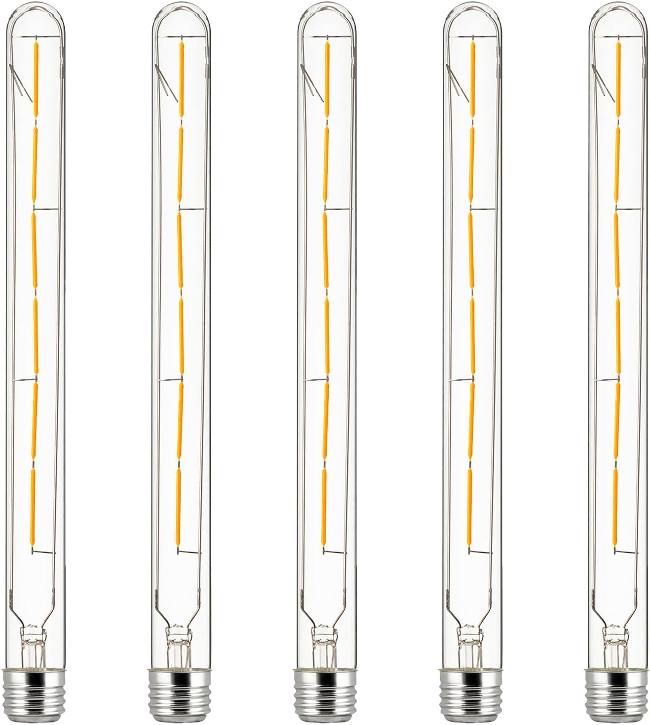 Sunlite 80519 LED Filament T8 Tubular Light Bulb, 5 Watts (40W Equivalent), 450 Lumens, Medium E26 Base, 120 Volts, Title-20 Compliant, Dimmable, 90 CRI, ETL Listed, 2200K Amber, 5 Pack