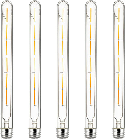 Sunlite 80519 LED Filament T8 Tubular Light Bulb, 5 Watts (40W Equivalent), 450 Lumens, Medium E26 Base, 120 Volts, Title-20 Compliant, Dimmable, 90 CRI, ETL Listed, 2200K Amber, 5 Pack