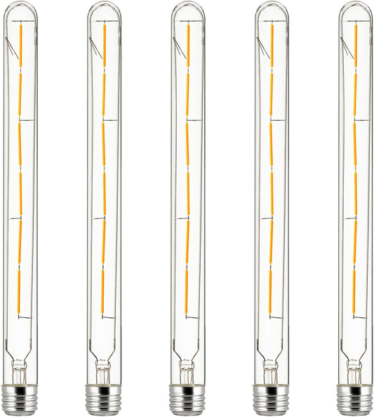 Sunlite 80519 LED Filament T8 Tubular Light Bulb, 5 Watts (40W Equivalent), 450 Lumens, Medium E26 Base, 120 Volts, Title-20 Compliant, Dimmable, 90 CRI, ETL Listed, 2200K Amber, 5 Pack