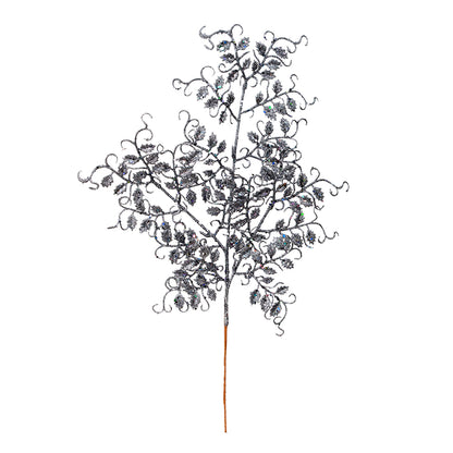 Vickerman 22" Gunmetal Glitter Mini Ruscus Leaf Artificial Christmas Spray. Includes 12 sprays per pack.