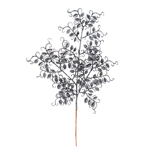 Vickerman 22" Gunmetal Glitter Mini Ruscus Leaf Artificial Christmas Spray. Includes 12 sprays per pack.