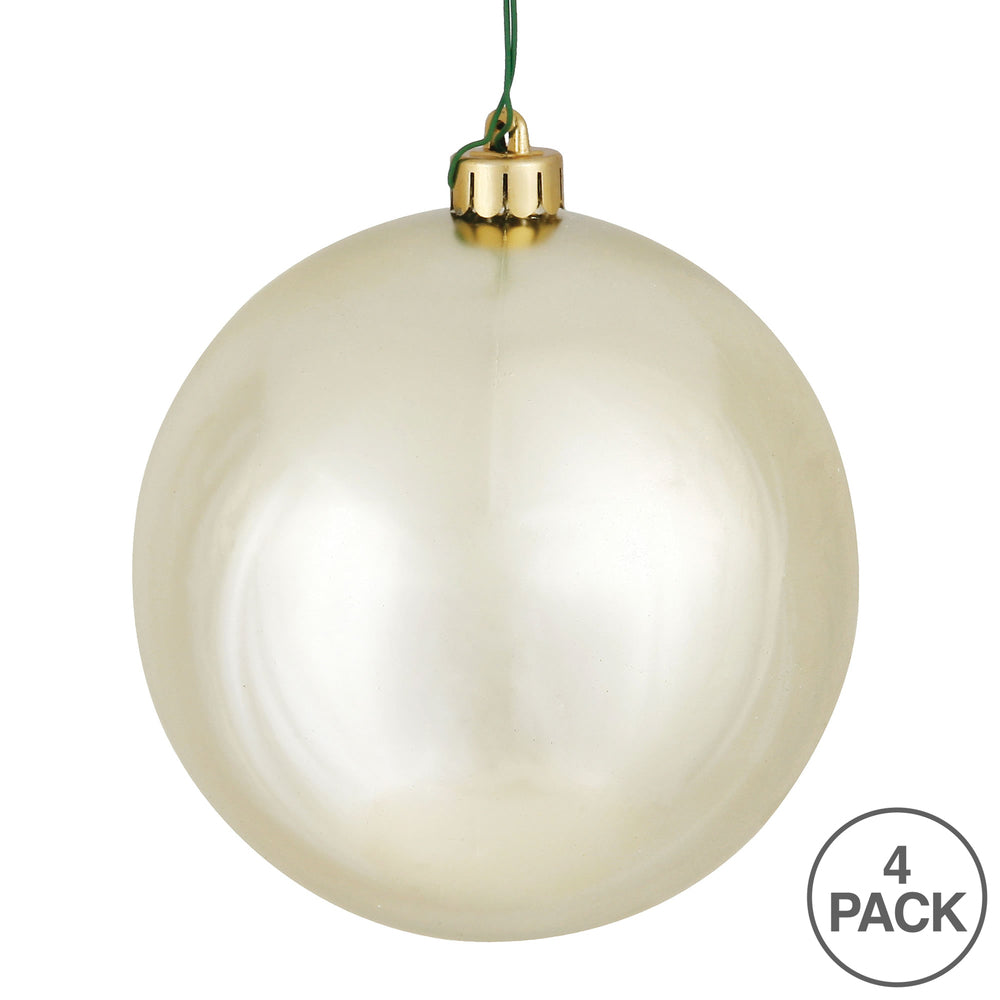 Vickerman 6" Champagne Shiny Ball Ornament 4 per Bag