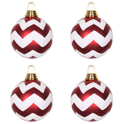 Vickerman 4" Red and White Matte Chevron Ball Christmas Ornament with Glitter Accents 4 per Box