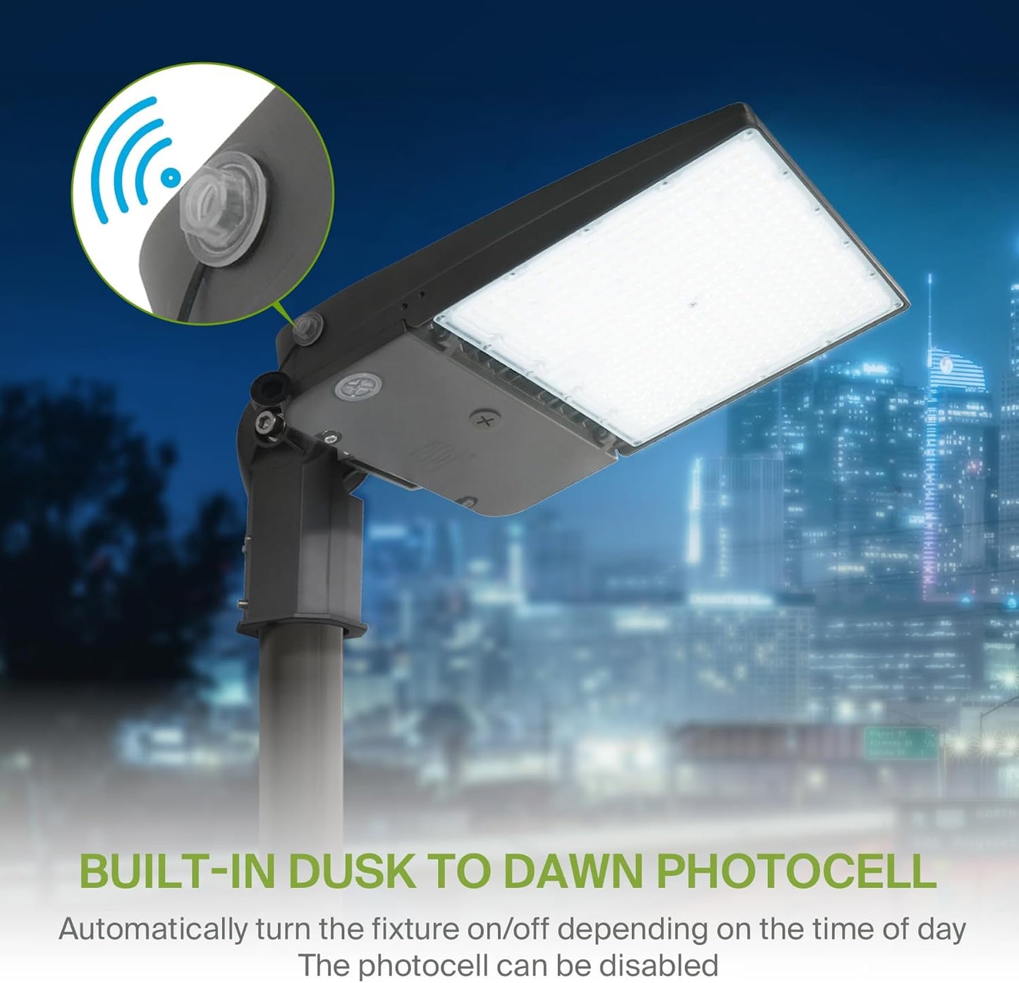 ASD Lighting LED Area Light with Q-base 100/150/200W 120-277V 0-10V Dimmable 170Lm/W 3000/4000/5000K with Photocell Bronze UL DLC Premium
