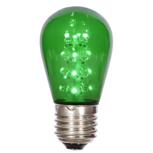 Vickerman S14 Green LED Transparent E26 Medium Nickel Base Bulb 5 per pack.