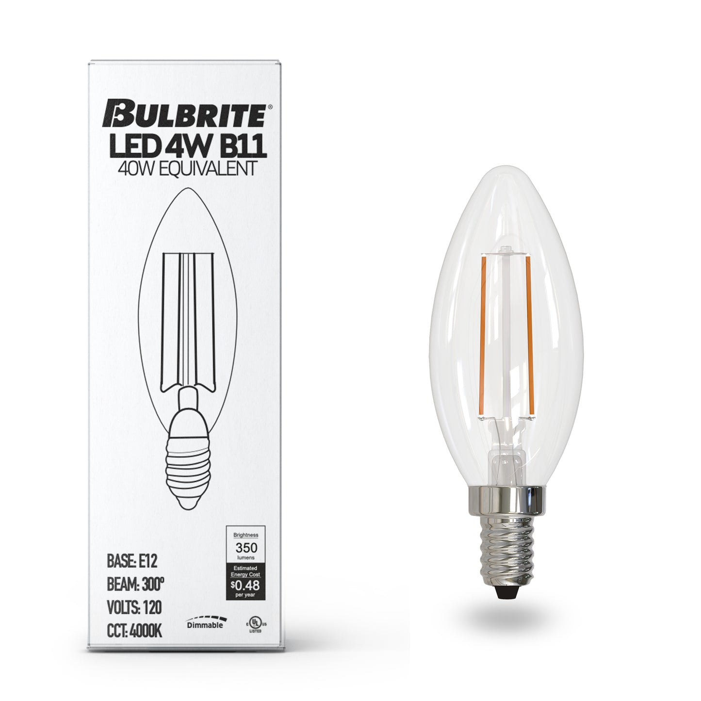 Bulbrite 776202 4W LED B11 4000K FILAMENT E12 DIM