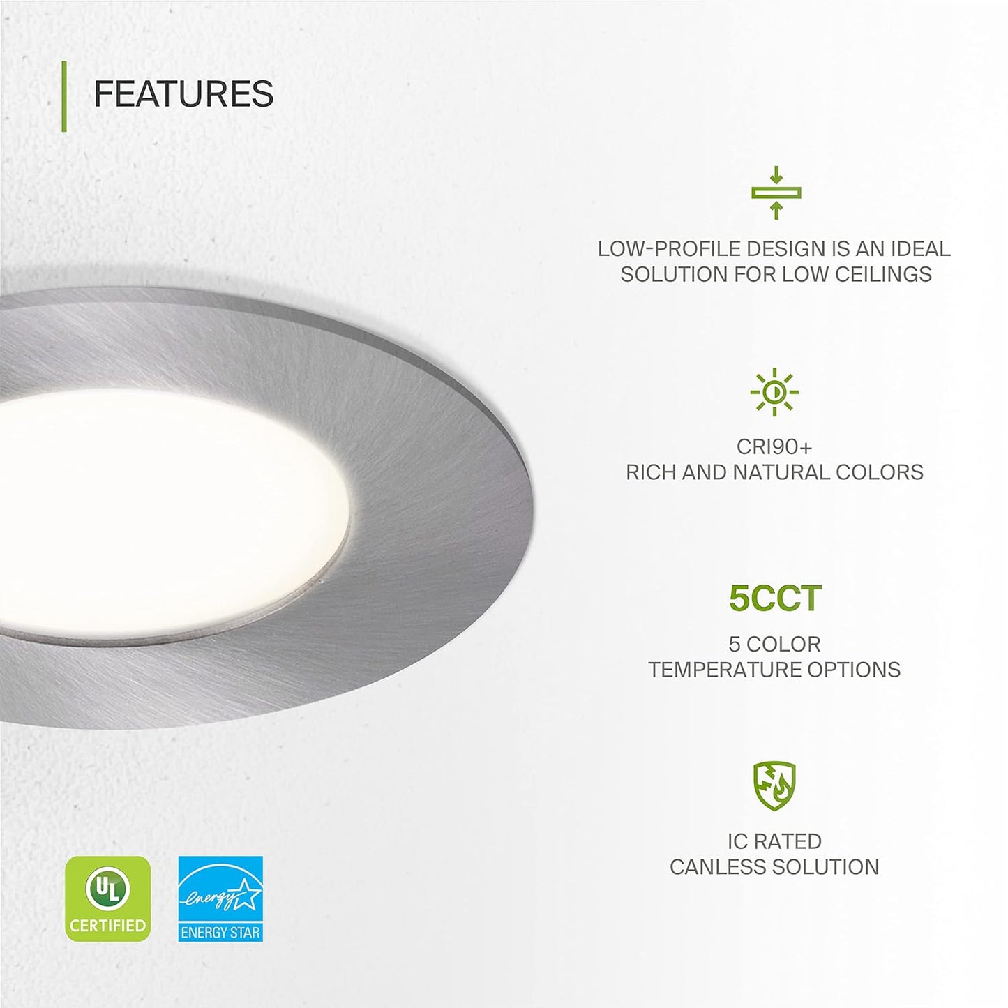 ASD Lighting LED Round Recessed Mini Panel 3" 6W 120V Dimmable CCT Selectable 2700/3000/3500/4000/5000K Brushed Nickel UL Energy Star 6pack