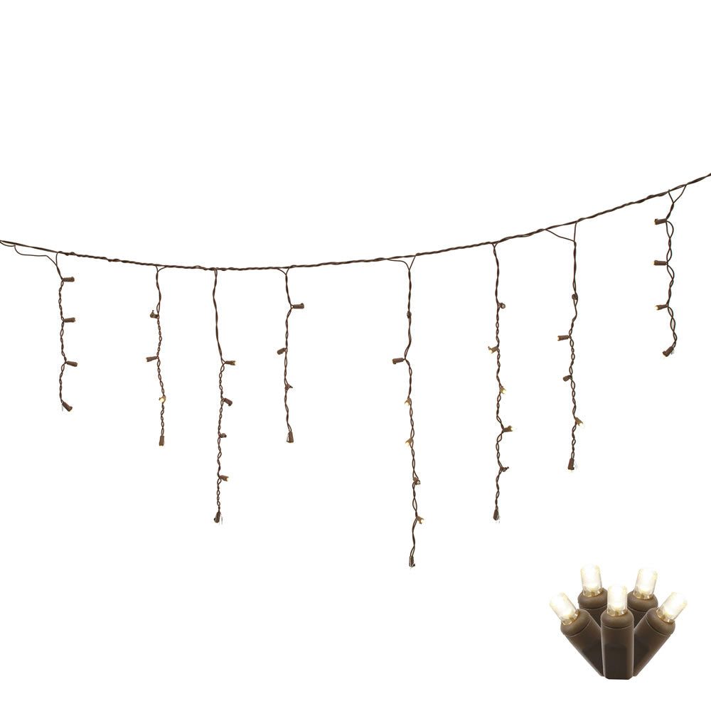 Vickerman 70 Pure White M5 LED Single Mold Icicle Light on Brown Wire 9' Christmas Light Strand