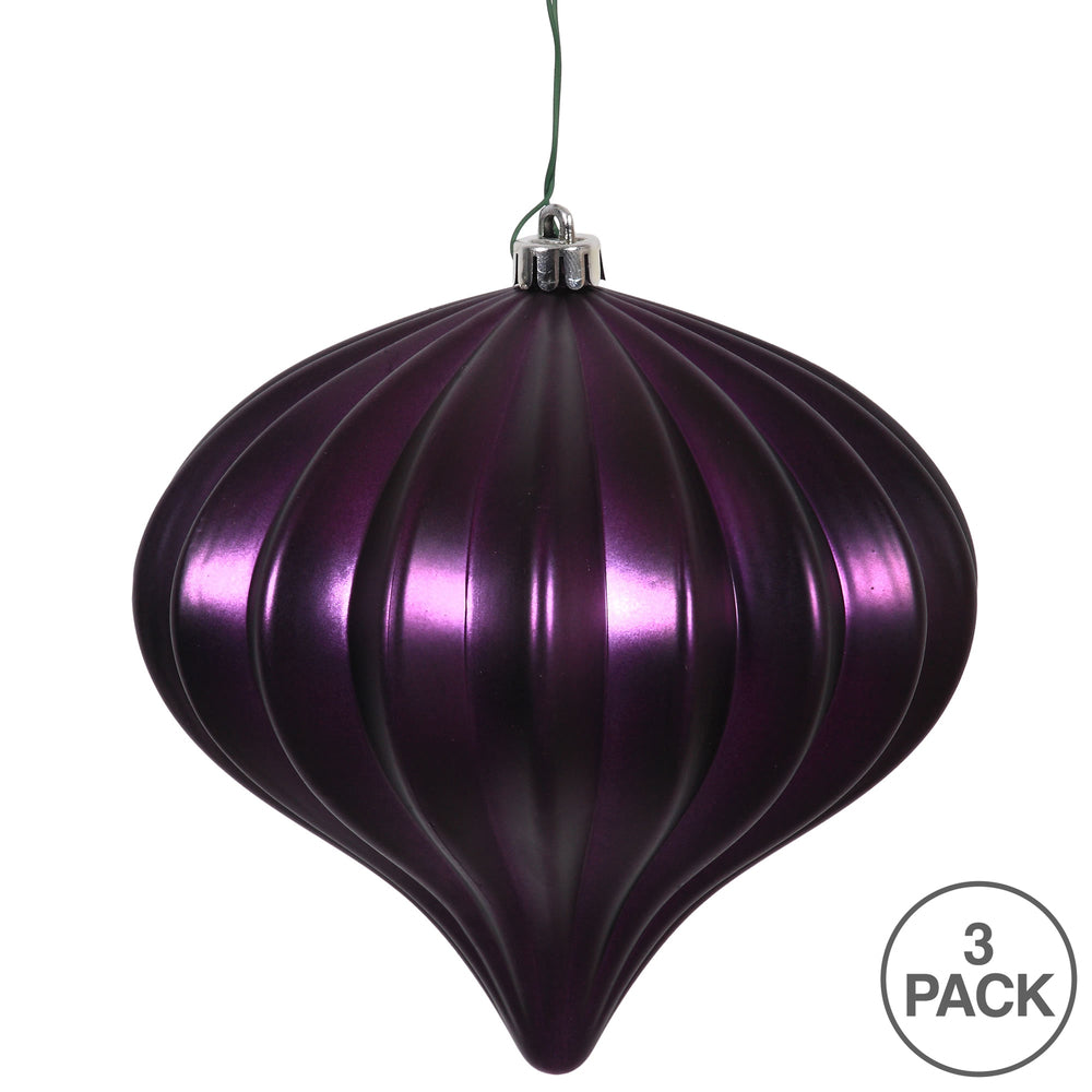 Vickerman 5.7" Plum Matte Onion Christmas Ornament UV treated Set of 3