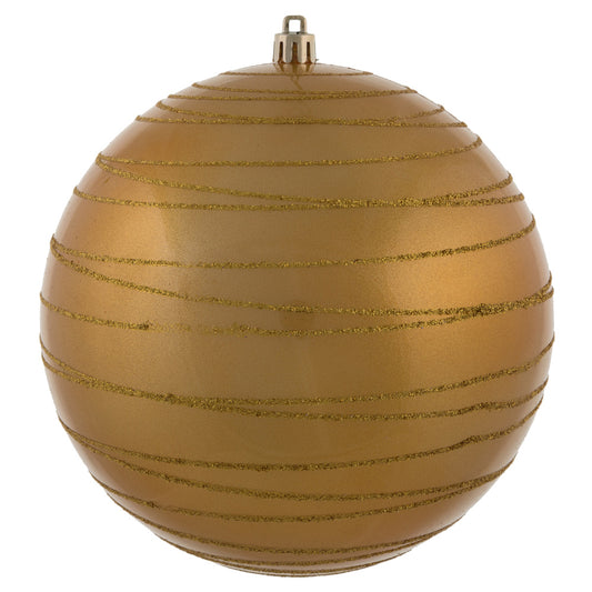 Vickerman 6" Honey Gold Candy Finish Ball Ornament with Glitter Lines 3 per Bag