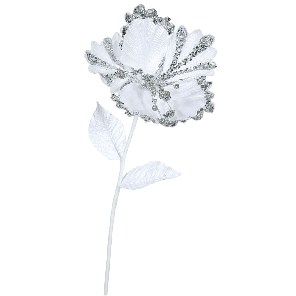 Vickerman 23" White Hibiscus Artificial Christmas Pick 3 per Bag