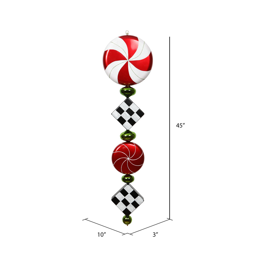 Vickerman 45" Red Lime and Black Checkered Shiny Jumbo Finial Ornament