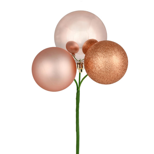 Vickerman 18" Rose Gold Ball Ornament Christmas Pick 4 per set