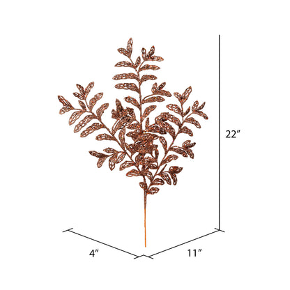 Vickerman 22" Chocolate Bipinnate Glitter Leaf Artificial Christmas Spray. Includes 12 sprays per pack.