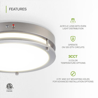 ASD Lighting LED Double Ring Flushmount 16inch 24W 120-277V Triac 3000/4000/5000K with Battery Back-up 12W Nickel ETL