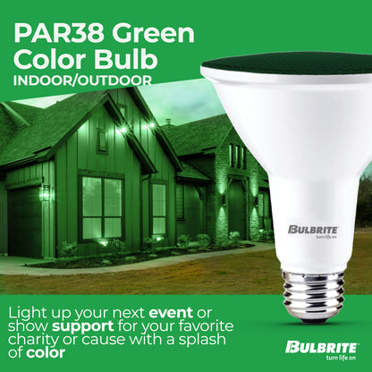 Bulbrite 772503 90-Watt Equivalent, Green Color PAR38 Weatherproof Outdoor E26 Medium Base Flood LED Light Bulb