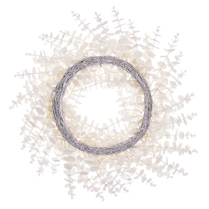 Vickerman 24" White Artificial Eucalyptus Snowy Wreath.