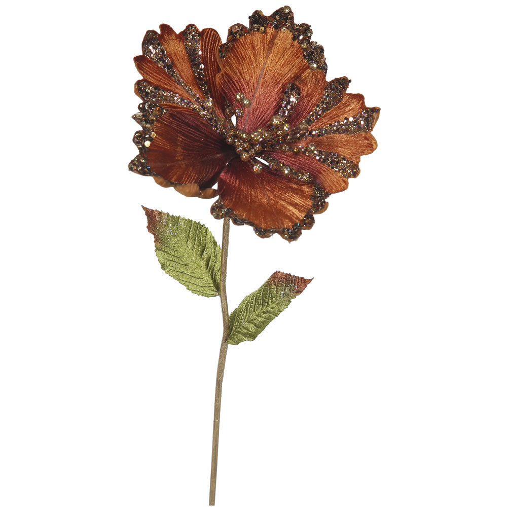 Vickerman 23" Chocolate Hibiscus Artificial Christmas Pick 3 per Bag