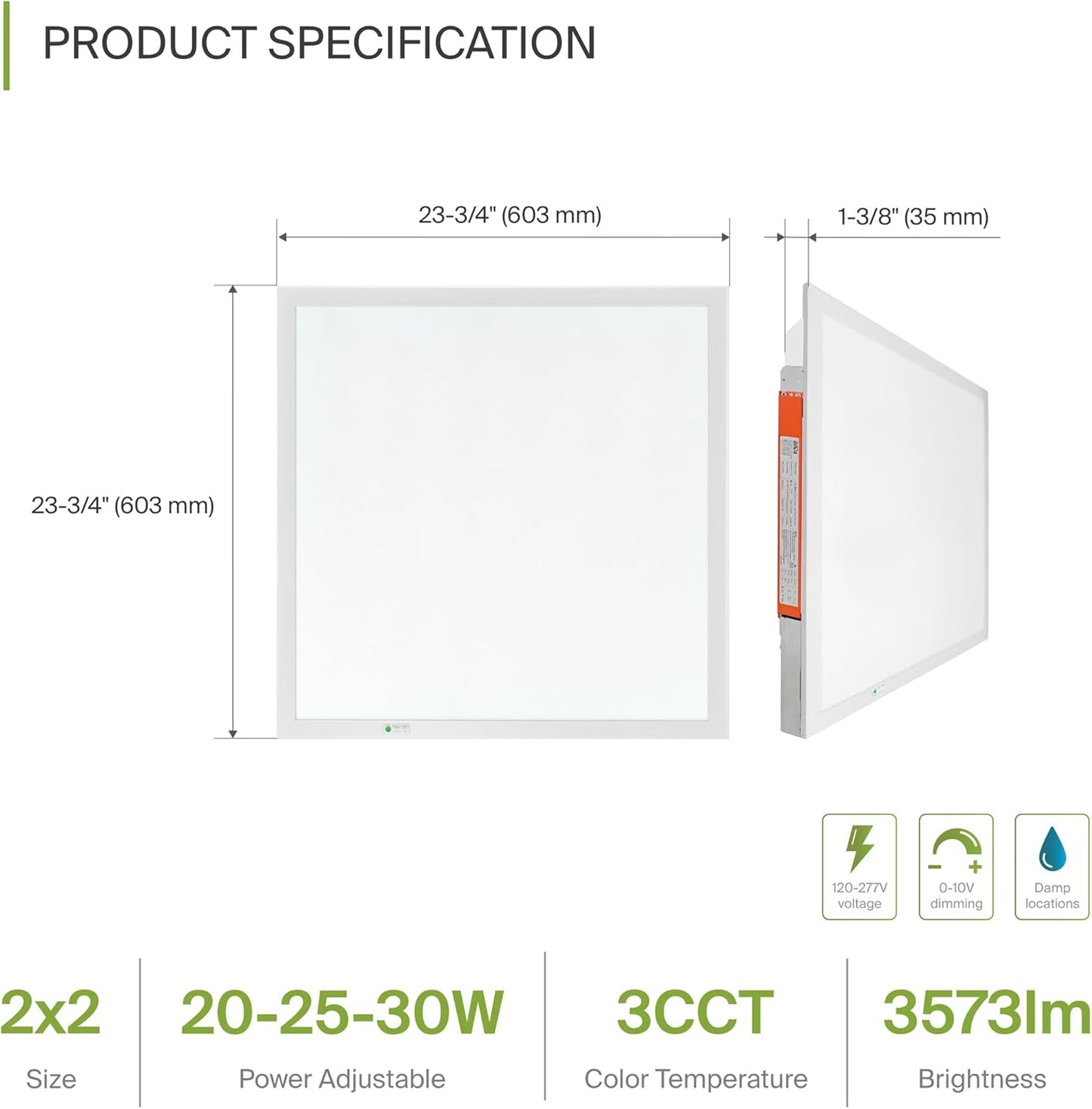 ASD Lighting LED Back-Lit Panel 2x2 with Q-base 20/25/30W 120-277V 0-10V Dimmable 3500/4000/5000K with Battery Back-up 8W UL DLC Premium