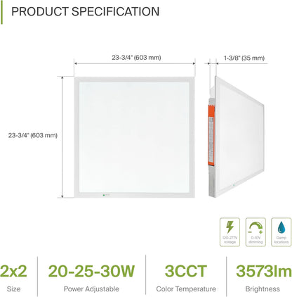 ASD Lighting LED Back-Lit Panel 2x2 with Q-base 20/25/30W 120-277V 0-10V Dimmable 3500/4000/5000K with Battery Back-up 8W UL DLC Premium