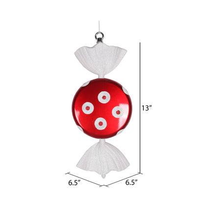 Vickerman 13" Red-White Flat Polka Dot Candy Christmas Ornament