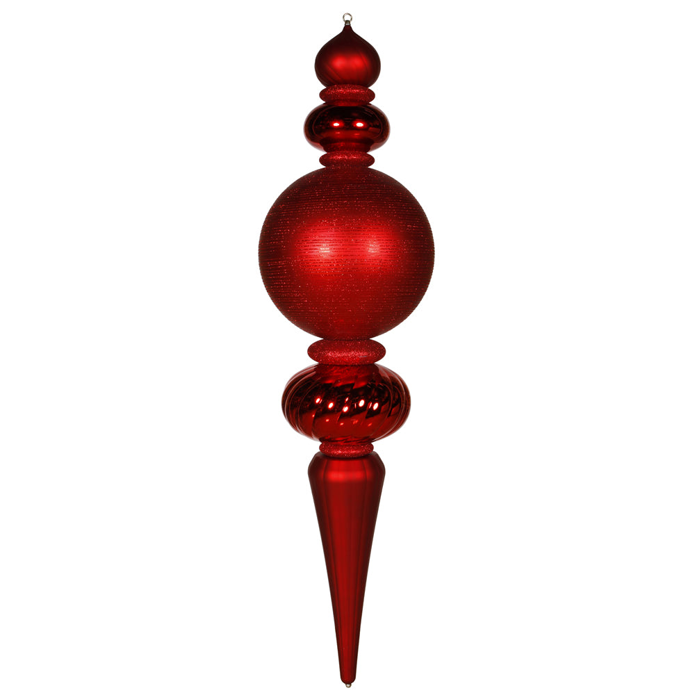 Vickerman 62" Red Finial Ornament with Shiny Matte and Glitter Finishes