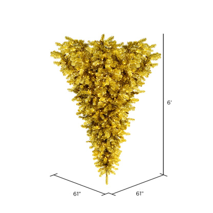 Vickerman 6' Champagne Upside Down Artificial Christmas Tree Warm White Dura-lit LED Lights