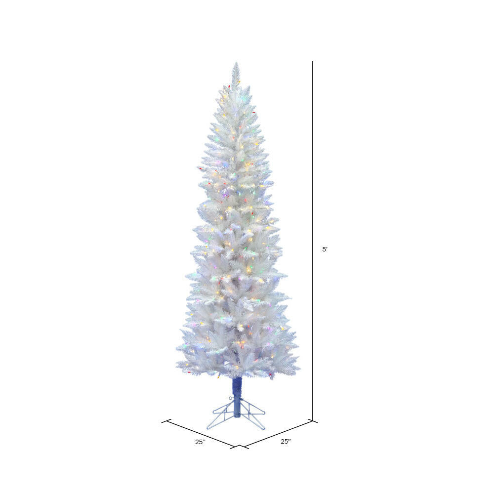 Vickerman 7.5' Sparkle White Spruce Pencil Artificial Christmas Tree Multi-Colored LED Lights