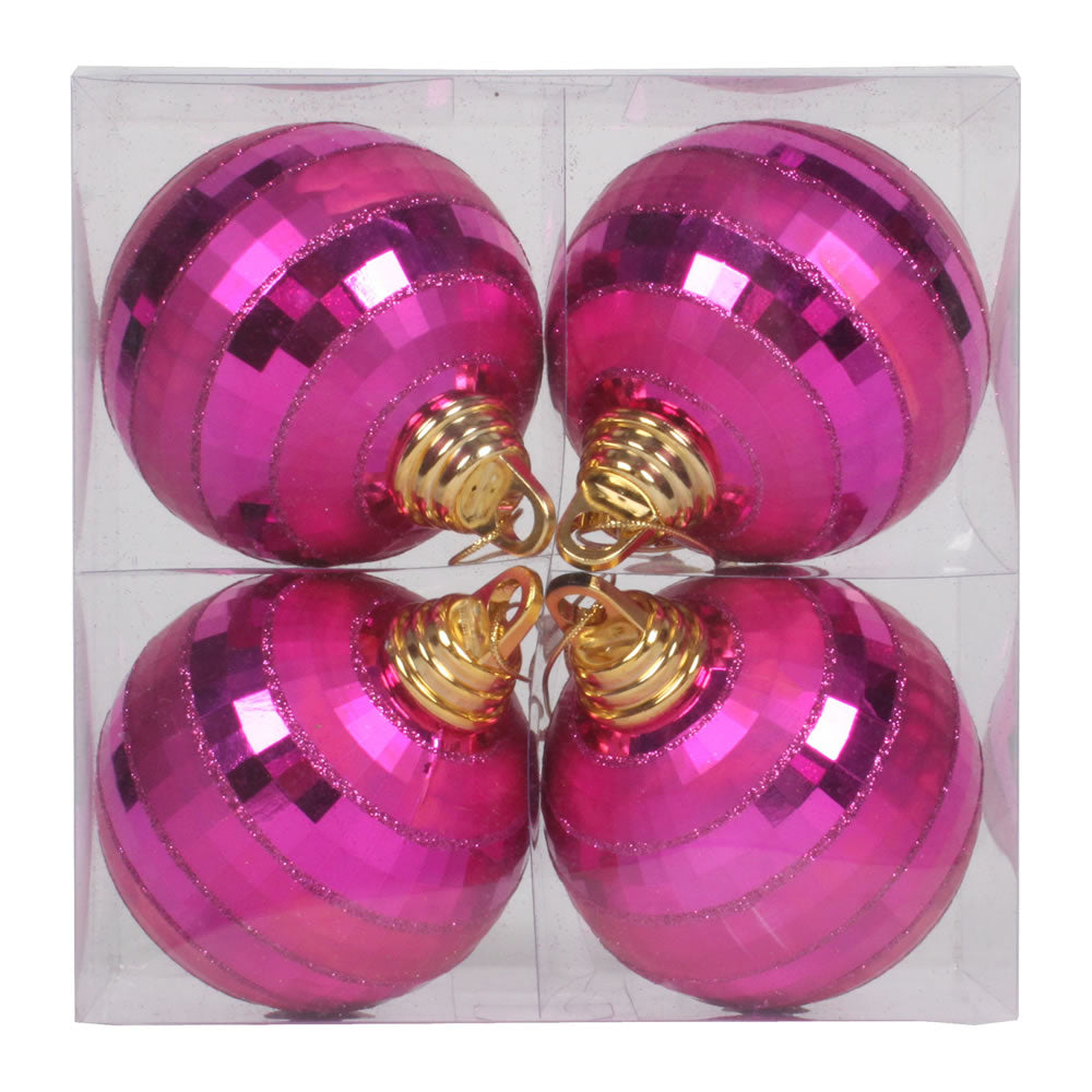 Vickerman 4" Cerise Shiny and Matte Mirror Ball Christmas Ornament with Glitter Accents 4 per Box