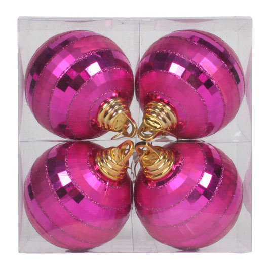 Vickerman 4" Cerise Shiny and Matte Mirror Ball Christmas Ornament with Glitter Accents 4 per Box