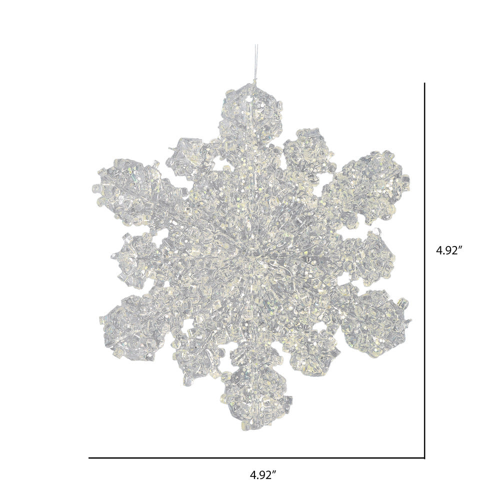 Vickerman 5" Clear Snowflake Silver Glitter. Includes 6 pieces per bag.