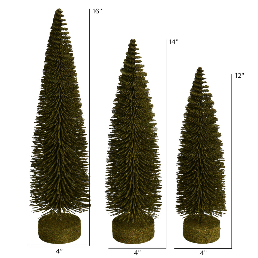 Vickerman 12"-14"-16" Green Oval Pine Artificial Christmas Tree Set of 3