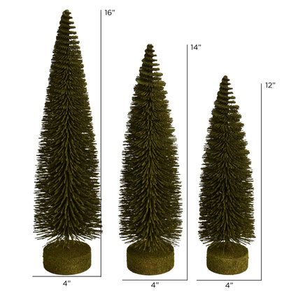 Vickerman 12"-14"-16" Green Oval Pine Artificial Christmas Tree Set of 3